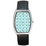 Flowers And Leaves Pattern Barrel Style Metal Watch Front