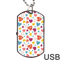 Colorful Bright Hearts Pattern Dog Tag Usb Flash (two Sides) by TastefulDesigns