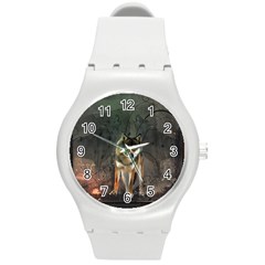 Awesome Wolf In The Night Round Plastic Sport Watch (m) by FantasyWorld7