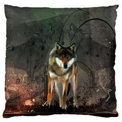 Awesome Wolf In The Night Large Cushion Case (two Sides) by FantasyWorld7