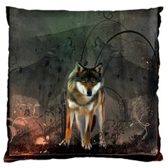 Awesome Wolf In The Night Large Flano Cushion Case (two Sides) by FantasyWorld7