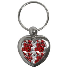 Hand Drawn Red Flowers Pattern Key Chains (heart)  by TastefulDesigns