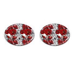 Hand Drawn Red Flowers Pattern Cufflinks (oval)