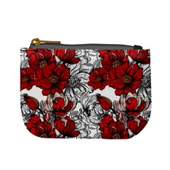 Hand Drawn Red Flowers Pattern Mini Coin Purses by TastefulDesigns