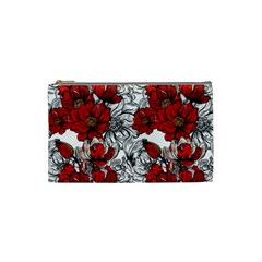 Hand Drawn Red Flowers Pattern Cosmetic Bag (small)  by TastefulDesigns