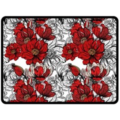 Hand Drawn Red Flowers Pattern Fleece Blanket (large)  by TastefulDesigns