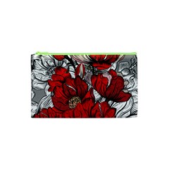 Red Flowers Pattern Cosmetic Bag (xs)