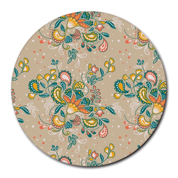 Hand drawn batik floral pattern Round Mousepads