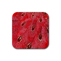 Red Peacock Floral Embroidered Long Qipao Traditional Chinese Cheongsam Mandarin Rubber Coaster (Square) 