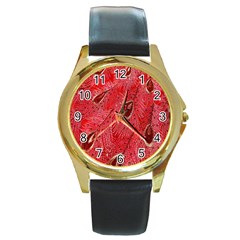 Red Peacock Floral Embroidered Long Qipao Traditional Chinese Cheongsam Mandarin Round Gold Metal Watch