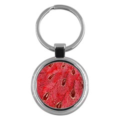 Red Peacock Floral Embroidered Long Qipao Traditional Chinese Cheongsam Mandarin Key Chains (Round) 