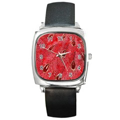 Red Peacock Floral Embroidered Long Qipao Traditional Chinese Cheongsam Mandarin Square Metal Watch