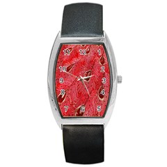 Red Peacock Floral Embroidered Long Qipao Traditional Chinese Cheongsam Mandarin Barrel Style Metal Watch