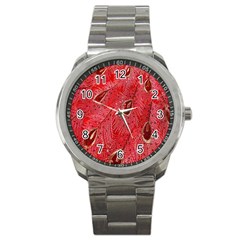 Red Peacock Floral Embroidered Long Qipao Traditional Chinese Cheongsam Mandarin Sport Metal Watch