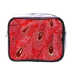 Red Peacock Floral Embroidered Long Qipao Traditional Chinese Cheongsam Mandarin Mini Toiletries Bags