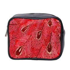 Red Peacock Floral Embroidered Long Qipao Traditional Chinese Cheongsam Mandarin Mini Toiletries Bag 2-Side