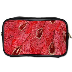 Red Peacock Floral Embroidered Long Qipao Traditional Chinese Cheongsam Mandarin Toiletries Bags 2-Side