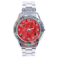Red Peacock Floral Embroidered Long Qipao Traditional Chinese Cheongsam Mandarin Stainless Steel Analogue Watch