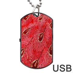 Red Peacock Floral Embroidered Long Qipao Traditional Chinese Cheongsam Mandarin Dog Tag USB Flash (One Side)