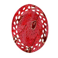 Red Peacock Floral Embroidered Long Qipao Traditional Chinese Cheongsam Mandarin Oval Filigree Ornament (Two Sides)
