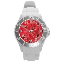 Red Peacock Floral Embroidered Long Qipao Traditional Chinese Cheongsam Mandarin Round Plastic Sport Watch (L)