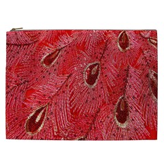 Red Peacock Floral Embroidered Long Qipao Traditional Chinese Cheongsam Mandarin Cosmetic Bag (XXL) 