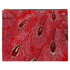 Red Peacock Floral Embroidered Long Qipao Traditional Chinese Cheongsam Mandarin Cosmetic Bag (XXXL) 