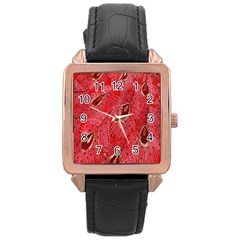 Red Peacock Floral Embroidered Long Qipao Traditional Chinese Cheongsam Mandarin Rose Gold Leather Watch 