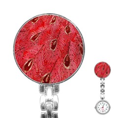 Red Peacock Floral Embroidered Long Qipao Traditional Chinese Cheongsam Mandarin Stainless Steel Nurses Watch