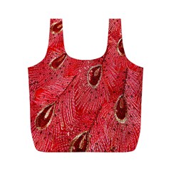 Red Peacock Floral Embroidered Long Qipao Traditional Chinese Cheongsam Mandarin Full Print Recycle Bags (M) 