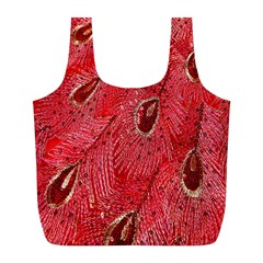 Red Peacock Floral Embroidered Long Qipao Traditional Chinese Cheongsam Mandarin Full Print Recycle Bags (L) 