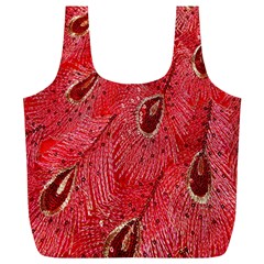 Red Peacock Floral Embroidered Long Qipao Traditional Chinese Cheongsam Mandarin Full Print Recycle Bags (L) 