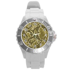 Yellow Snake Skin Pattern Round Plastic Sport Watch (L)