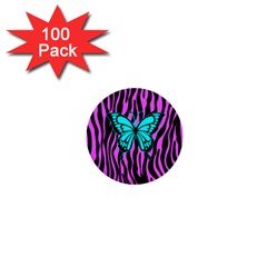 Zebra Stripes Black Pink   Butterfly Turquoise 1  Mini Buttons (100 Pack)  by EDDArt
