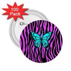 Zebra Stripes Black Pink   Butterfly Turquoise 2 25  Buttons (100 Pack)  by EDDArt