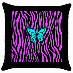 Zebra Stripes Black Pink   Butterfly Turquoise Throw Pillow Case (black) by EDDArt