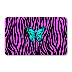 Zebra Stripes Black Pink   Butterfly Turquoise Magnet (rectangular) by EDDArt