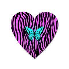 Zebra Stripes Black Pink   Butterfly Turquoise Heart Magnet