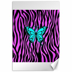 Zebra Stripes Black Pink   Butterfly Turquoise Canvas 20  X 30   by EDDArt