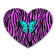 Zebra Stripes Black Pink   Butterfly Turquoise Heart Mousepads by EDDArt