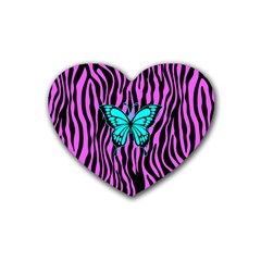 Zebra Stripes Black Pink   Butterfly Turquoise Heart Coaster (4 Pack)  by EDDArt