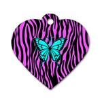 Zebra Stripes Black Pink   Butterfly Turquoise Dog Tag Heart (One Side) Front