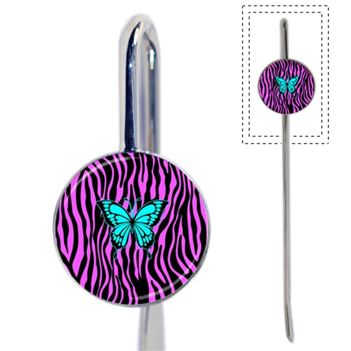 Zebra Stripes Black Pink   Butterfly Turquoise Book Mark