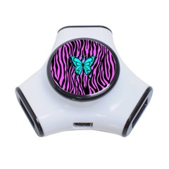 Zebra Stripes Black Pink   Butterfly Turquoise 3-port Usb Hub by EDDArt