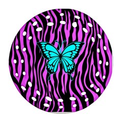 Zebra Stripes Black Pink   Butterfly Turquoise Ornament (round Filigree) by EDDArt