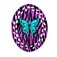 Zebra Stripes Black Pink   Butterfly Turquoise Oval Filigree Ornament (two Sides) by EDDArt