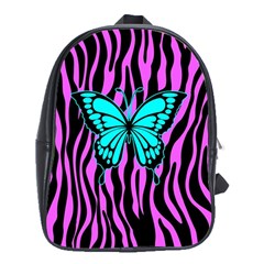 Zebra Stripes Black Pink   Butterfly Turquoise School Bags (xl) 