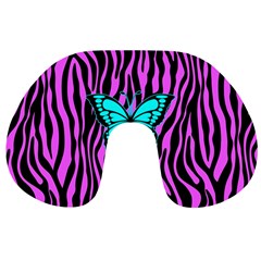 Zebra Stripes Black Pink   Butterfly Turquoise Travel Neck Pillows by EDDArt