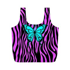 Zebra Stripes Black Pink   Butterfly Turquoise Full Print Recycle Bags (m)  by EDDArt