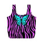 Zebra Stripes Black Pink   Butterfly Turquoise Full Print Recycle Bags (M)  Back